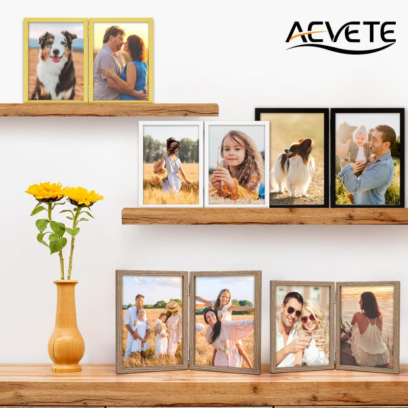 AEVETE 3.5x5 Picture Frames Double Hinged Wood Folding Photo Frames Vertical with Plexiglass Front, Wood Grain - Image 5